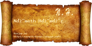 Németh Hümér névjegykártya